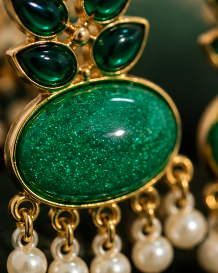 Emerald Pearl Drop Earrings