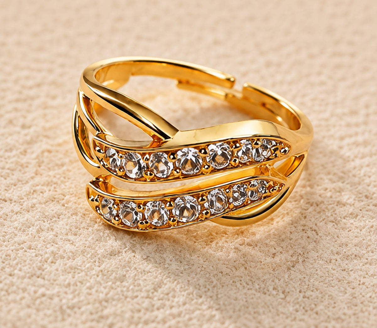 Wave Crystal Adjustable Ring