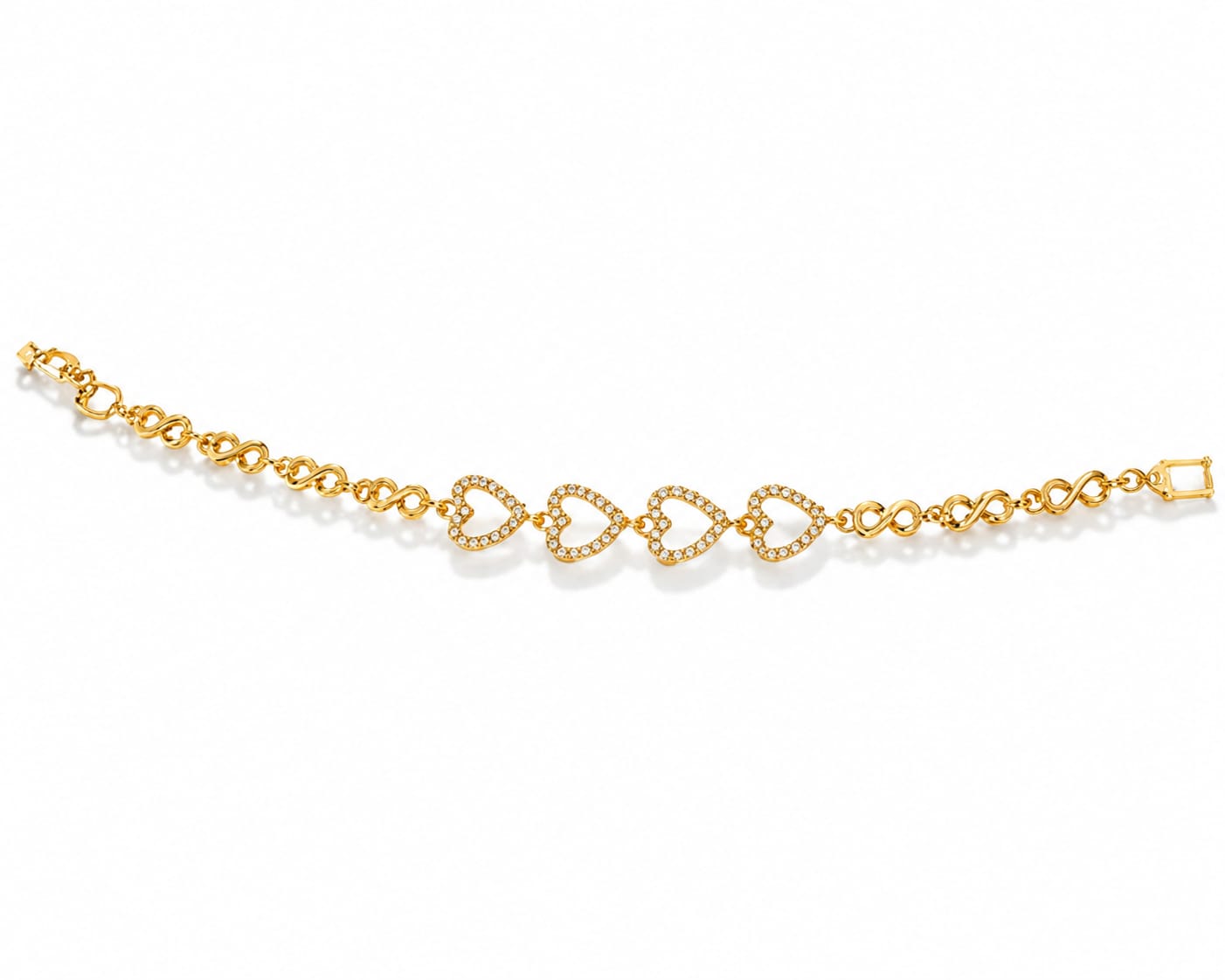Four Heart CZ Gold Bracelet