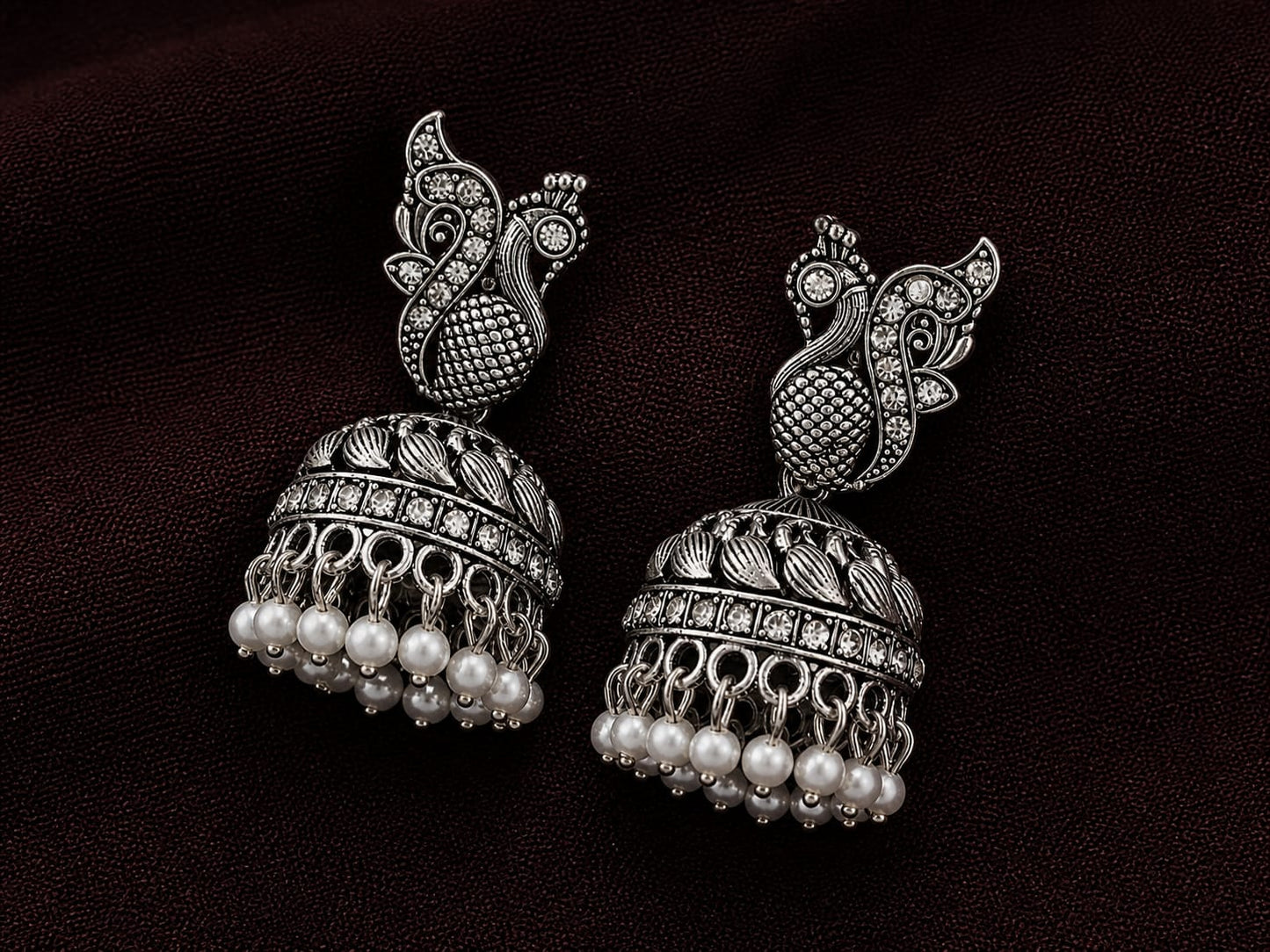 Noor Antique Peacock Jhumka Earrings