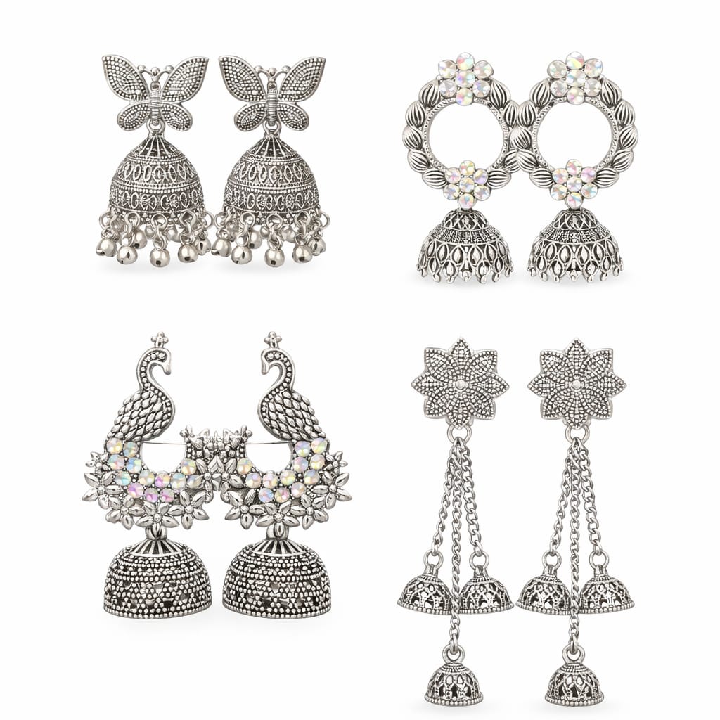 Combo of 4 Pair latest Traditional butter fly Silver Jhumki Earring for women/girls