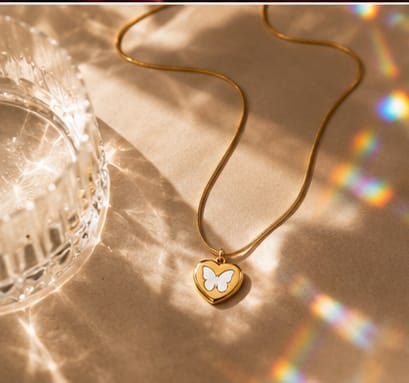 Golden Butterfly Heart Pendant Necklace