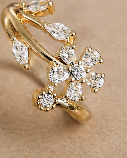 Luxe Floral Vine Crystal Adjustable Ring