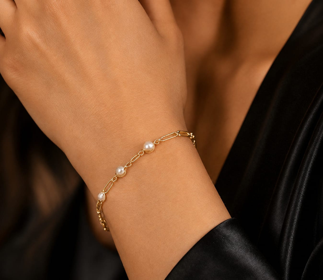 Golden Pearl Link Bracelet