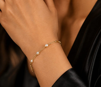 Golden Pearl Link Bracelet