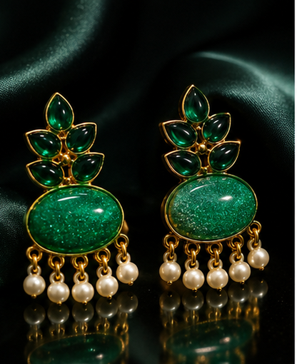 Emerald Pearl Drop Earrings