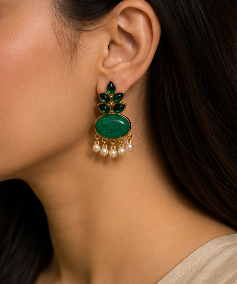 Emerald Pearl Drop Earrings