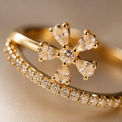 Golden Daisy Crystal Ring
