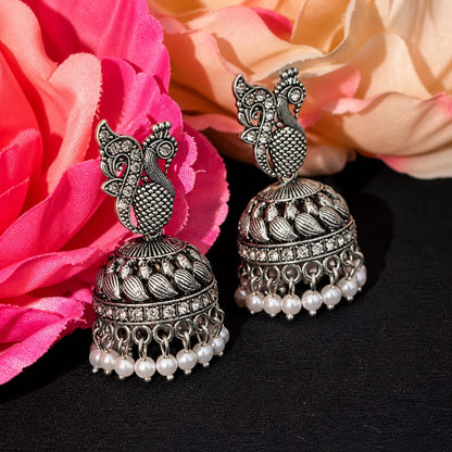 Noor Antique Peacock Jhumka Earrings