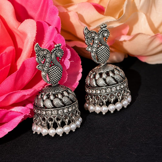 Noor Antique Peacock Jhumka Earrings