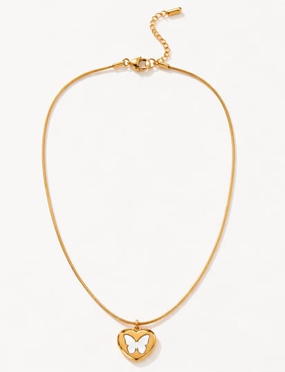 Golden Butterfly Heart Pendant Necklace