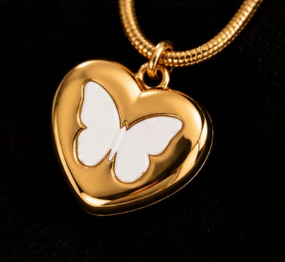 Golden Butterfly Heart Pendant Necklace