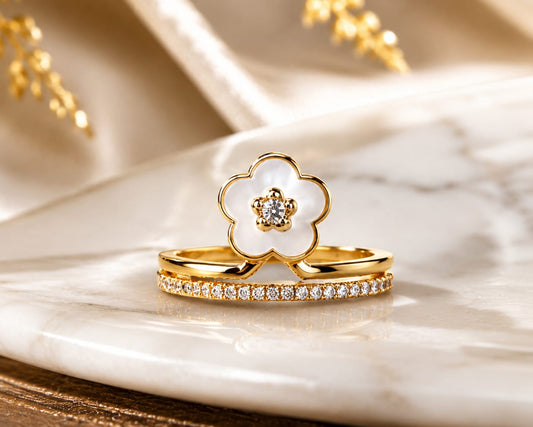 White Blossom Adjustable Ring