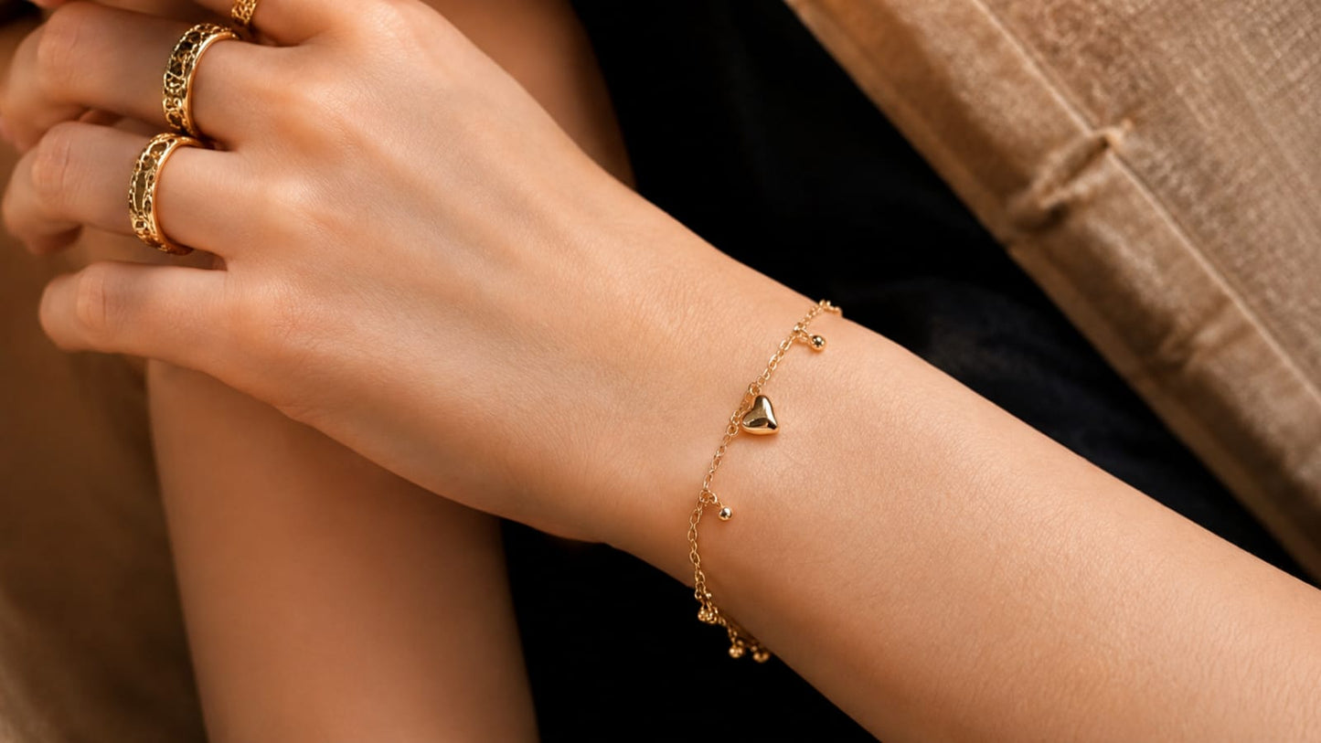 Golden Heart Charm Bracelet