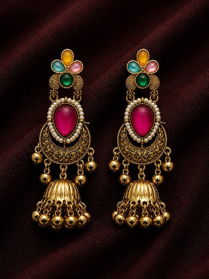 Rajwadi Ruby Pearl Jhumkas
