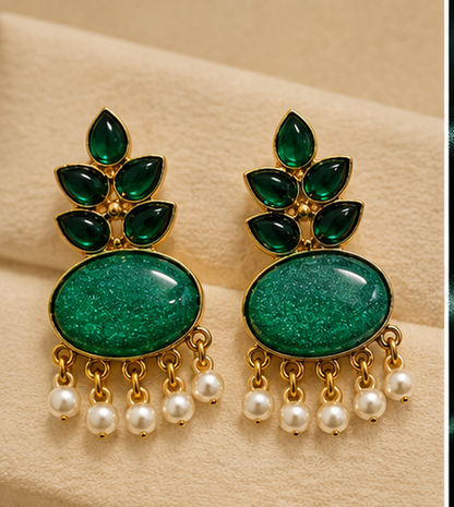 Emerald Pearl Drop Earrings