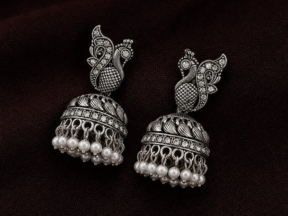 Noor Antique Peacock Jhumka Earrings
