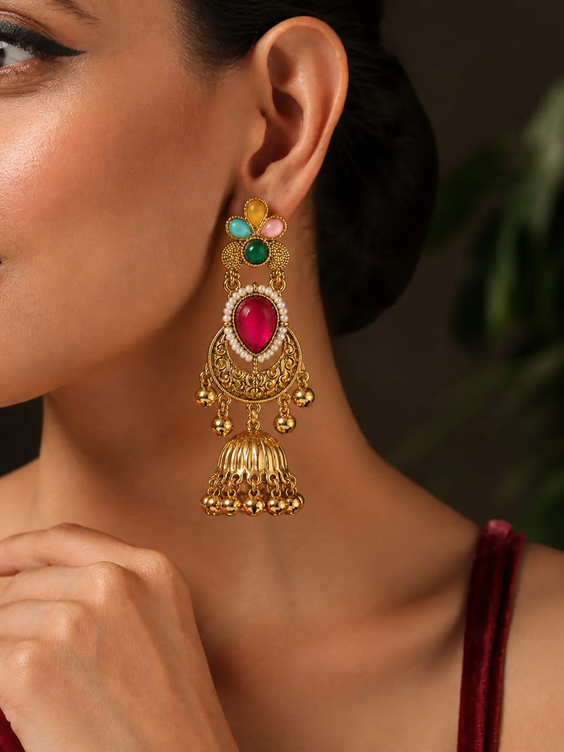 Rajwadi Ruby Pearl Jhumkas