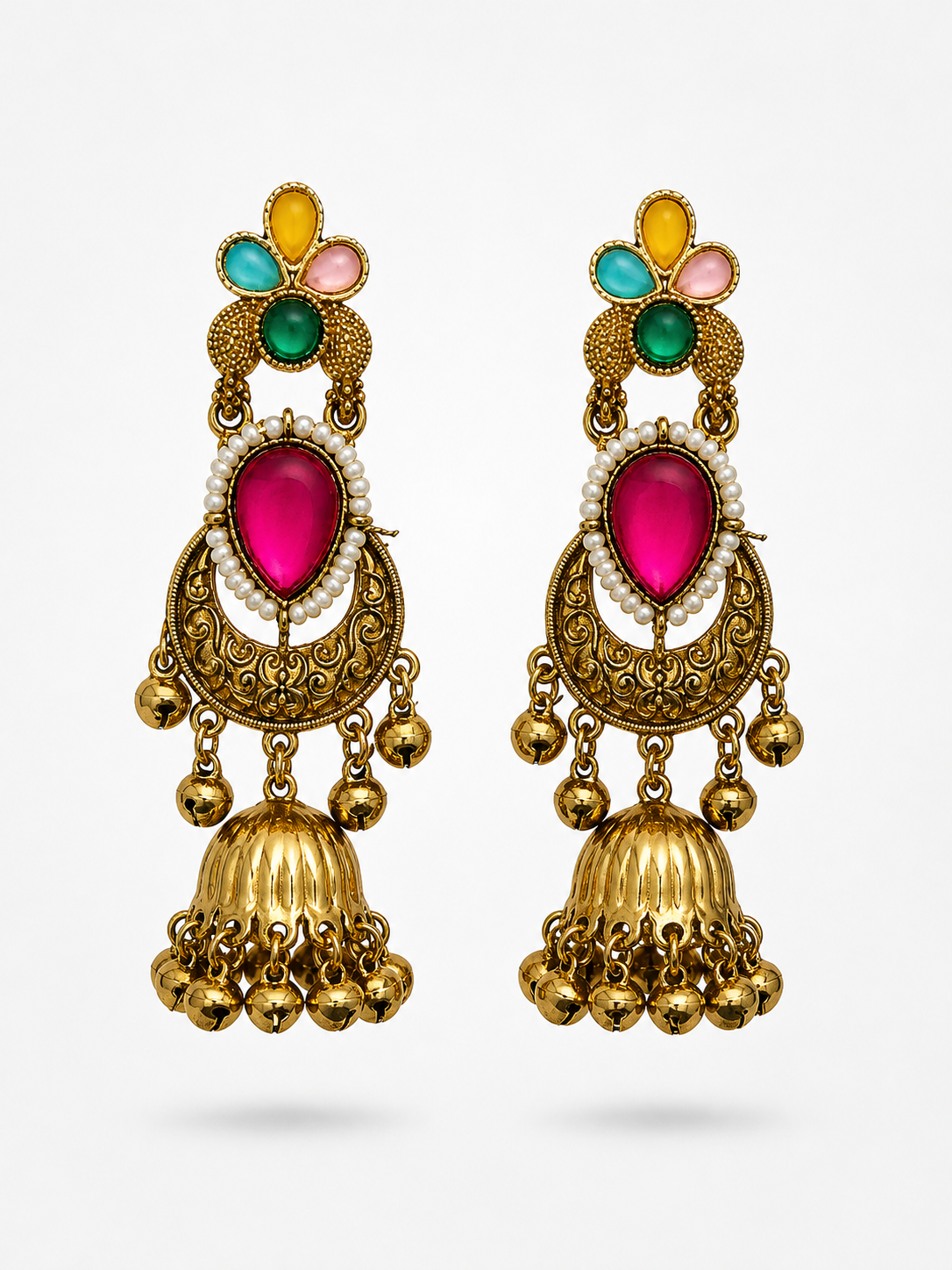 Rajwadi Ruby Pearl Jhumkas