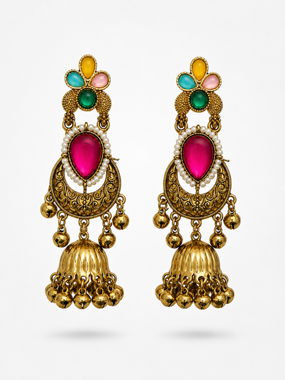 Rajwadi Ruby Pearl Jhumkas