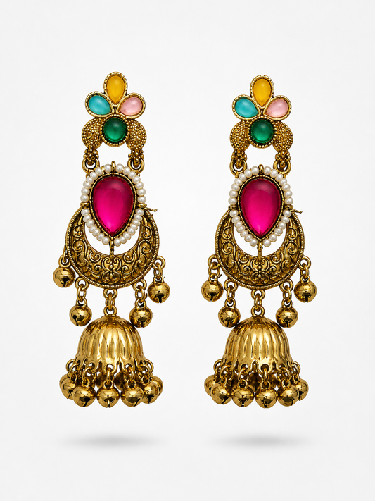 Rajwadi Ruby Pearl Jhumkas