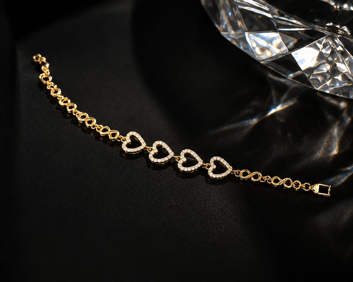 Four Heart CZ Gold Bracelet