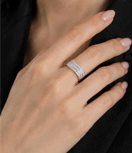 Silver Wave Crystal Ring