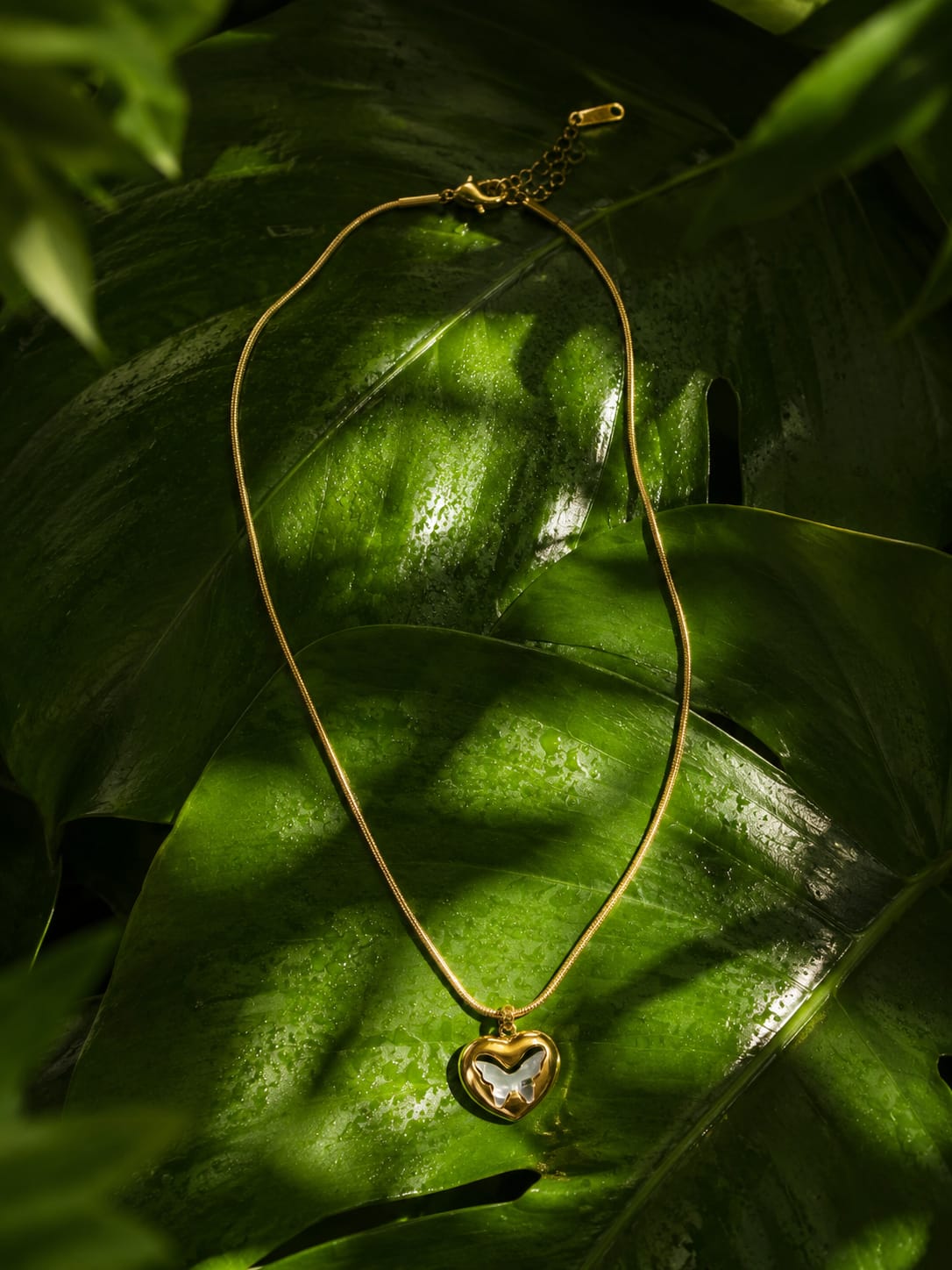 Golden Butterfly Heart Pendant Necklace