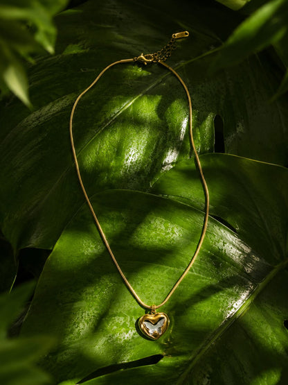 Golden Butterfly Heart Pendant Necklace
