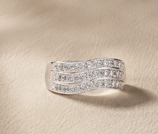Silver Wave Crystal Ring