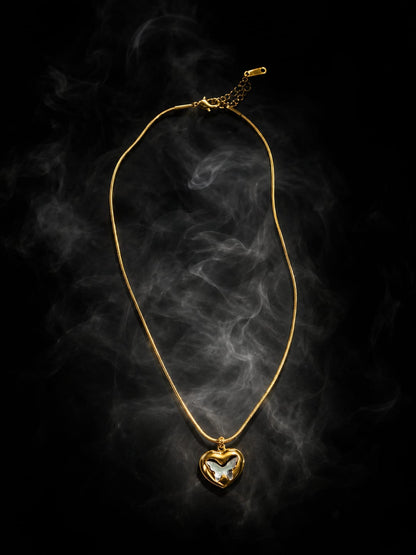 Golden Butterfly Heart Pendant Necklace