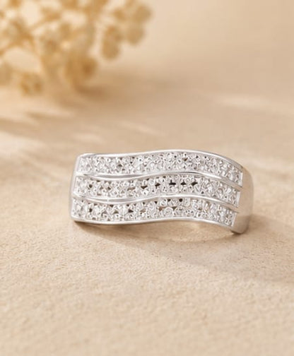 Silver Wave Crystal Ring