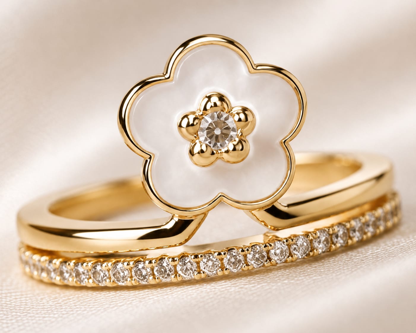 White Blossom Adjustable Ring