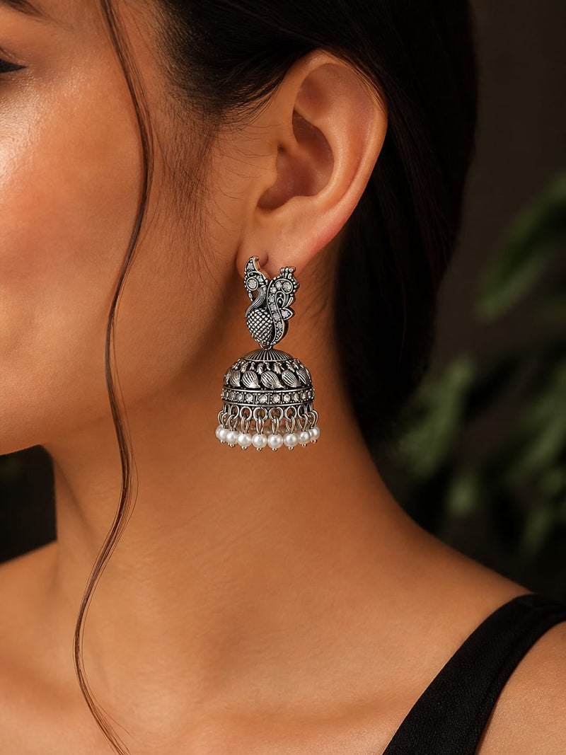 Noor Antique Peacock Jhumka Earrings