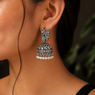 Noor Antique Peacock Jhumka Earrings