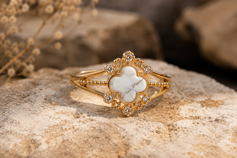 Crystal Clover Adjustable Ring