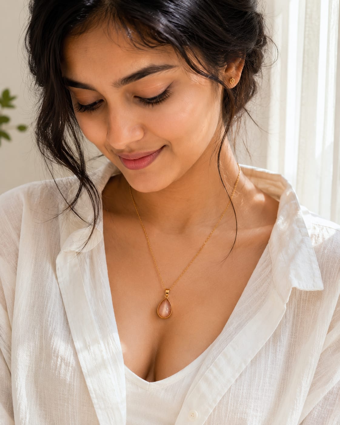 Elegant Peach Drop Necklace