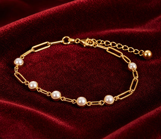 Golden Pearl Link Bracelet