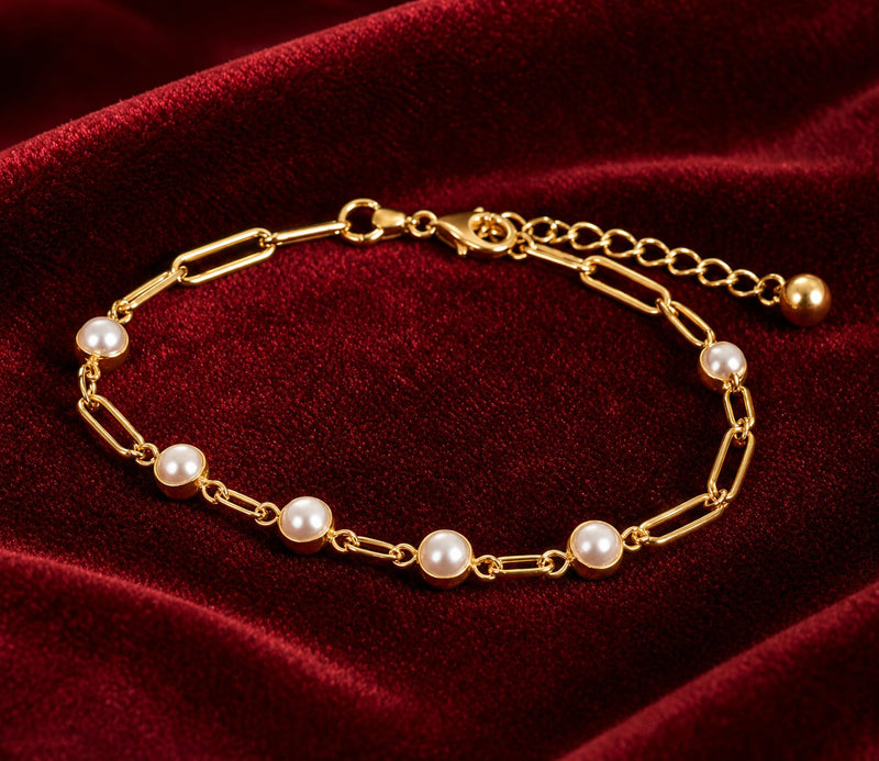 Golden Pearl Link Bracelet